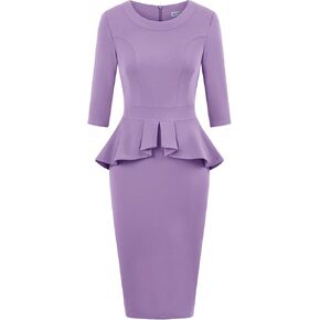MUXXN Women's 1950s Vintage 3/4 Sleeves Ruffles Bodycon Flattering Casual Formal Pencil Dress