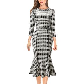 VFSHOW Womens Elegant Vintage Cocktail Business Office Mermaid Fitted Bodycon Midi Dress