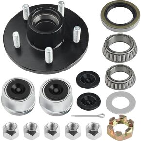 2 Set Trailer Idler Hub Kits 4 Bolt 4" for 2000 lb 4 Lug Trailer Hub Fits 1" and 1-1/16" Spindle, Trailer Axle Kit with L44649 L44643 Bearing Extra Dust Cap and Rubber Plug