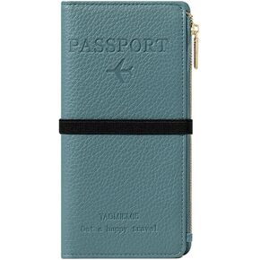 Passport Wallet Rfid Blocking Holder, Family Travel Passport with Zipper for Women and Men, Waterproof PU Leather Travel Passport Organizer Case for Card, Cell Phone and Documents, Green
