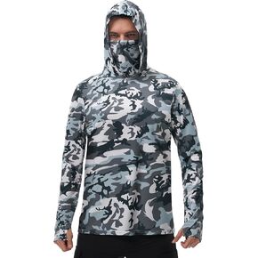 FISHEAL Men's Performance Fishing Hoodie Shirt - UPF 50+ Sun Protection Long Sleeve Thumbholes Shirts with Neck Gaiter