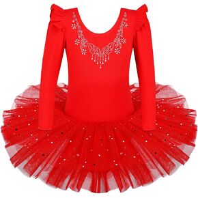 BAOHULU Ballet Leotards for Girls Full Skirted Dance Tutu Dress Party Costumes B185_DiamondRed_L