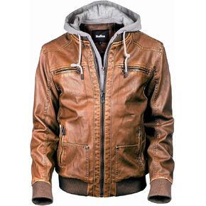Hoffen Premium Vegan Leather Jacket for Men's with Detachable Hood - Classy Model