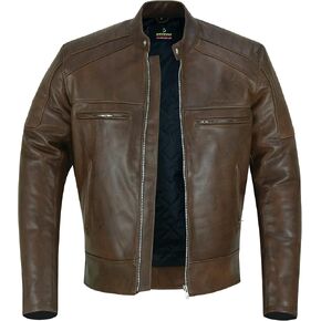 Mens Genuine Leather Jacket Cowhide Motorbike Motorcycle Moto-Jacket Real Leather Black/Brown