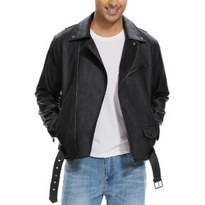 Fahsyee Black Leather Jacket Men - Motorcycle Faux Leather Bomber Jackets Lightweight Casual Vintage Slim Fit Riding Coat