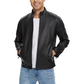 Fahsyee Leather Motorcycle Jacket Men - Faux Black Leather Bomber Jackets Lightweight Casual Vintage Slim Fit Riding Coat