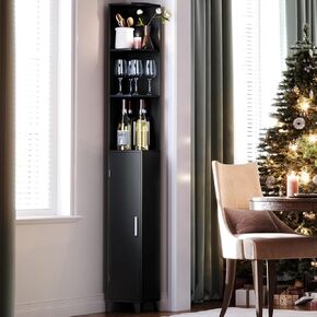 MOHOPE Corner Shelf with Cabinet, 74.8" Tall Corner Cabinet with Door, 5-Tier Narrow Bookshelf with Adjustable Shelves, Display Cabinet for Living Room, Bathroom, Dining Room, Small Space, White