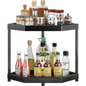 Kitchen Corner Shelf Countertop 2 Tier Bathroom Counter Organizer Cabinet Corner Storage Shelf Spice Rack Makeup Organizer Under Sink Organizer Black