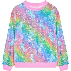 OlyPegic Girls Sequin Sweatshirt Kids Sparkle Crewneck Long Sleeve Glitter Sequin Pullover Tops for Kids Girls Toddler