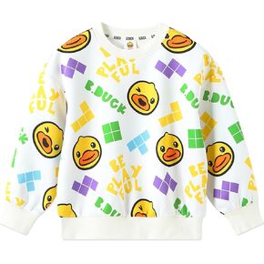 B.Duck Girls Boys Sweatshirt Cute Cartoon Yellow Duck Crewneck Pullover for Toddler Kids (3-12 Years) Long Sleeve Shirt Tops