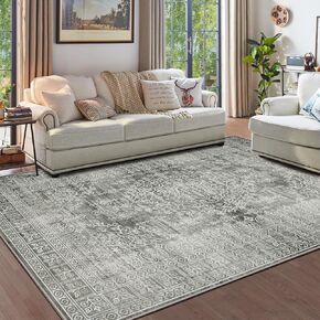 Area Rug Living Room Rugs 5x7 Washable Large Carpet Boho Non-Slip Area Rugs for Dining Room Farmhouse Bedroom Kids Room Office Home Decor, Thin Low Pile Area Rug 5 by 7 Grey/Teal