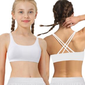 Girl Sports Bra Sleeveless Tank Top - Seamless Stretchy Back Crisscross Crop Undershirt Fitness Yoga Bras