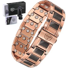 KGP® Strength Magnetic Pure Copper Bracelet for Men,Adjustable Mens Carbon Fiber Copper Bracelet with 3800 Gauss Enhanced Magnets,Mens Magnetic Copper Jewelry with Gift Box