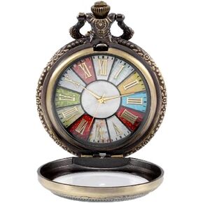 JewelryWe Vintage Pocket Watch Steampunk Round Analog Quartz Watch Retro Pendant Necklace Watch with Chain for Christmas