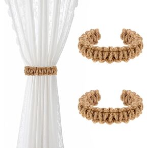 2 Pack Boho Braided Curtain Tiebacks Farmhouse Rustic Curtains Tie Backs Flexible Rope Drapes Holder Burlap Elegant Light Curtain Holdback for Home Outdoor Bedroom Office Decorative