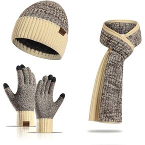 Winter Hats Scarf for Men with Touchscreen Gloves Men's Scaves and Beanie Hat Themal Glove Set for Men Women