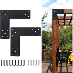 Pergola Flat Brackets 10" x 10",L-Shape Straight Joining Brackets for 4 x 4 or 6 x 6 Lumber,Heavy Duty Mending Plate for Gazebo,Porch,Truss Framing,Log Cabins - 4Pack