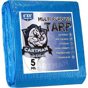 CARTMAN Finished Size 10x12 Feet Blue Poly Tarp 5 Mil Thick, Multipurpose Protective Cover for Camping, Tent, Boat, RV, Car