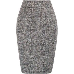 Kate Kasin Womens Knee Length Elastic Waist Stretchy Bodycon Business Tweed Pencil Skirt