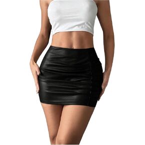 SOLY HUX Women's PU Leather Bodycon Skirt High Waisted Ruched Mini Skirts