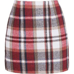 Womens Girl High Waisted Plaid Skirt Bodycon Pencil Skirts Fall Winter Wool Mini Skirt in Saudi Arabia