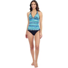 Profile by Gottex Women’s Blue Multicolor Tricolore Halter Neck Detail Tankini with Soft Cups and Full Lining Swim Essential