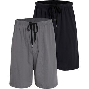 ENJOYNIGHT 2 Pack Mens Pajama Shorts Cotton Sleep Bottoms with Pockets & Drawstring