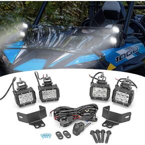 WeiSen 4PCS 3" Front LED Work Cube Light Pods with Pillar Light Mount and Wiring Harness Compatible with Polaris RZR XP 1000 900 2008-2023