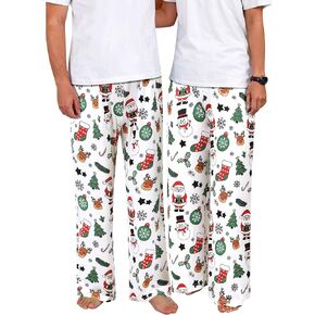 RMCMS Couples Cute Christmas Snowman Reindeer Print Pajama Pants Sleep Lounge Pjs Bottoms with Pockets