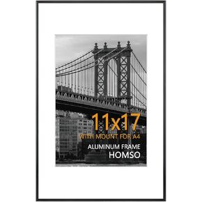 Homso 11x14 Picture Frame, 11x14 Poster Frame Display Pictures 8x10 with Mat or 11x14 Without Mat, Thin Front Loading Border Frames with Plexiglass for Horizontal and Vertical, Black