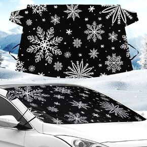 BBTO 2 Pcs Windshield Cover for Ice and Snow 210T Silver Coated Waterproof Frost Cover 69 x 42 Inches All Seasons Windshield Protector with Elastic Straps Snowflake Winter Car Accessories for Cars