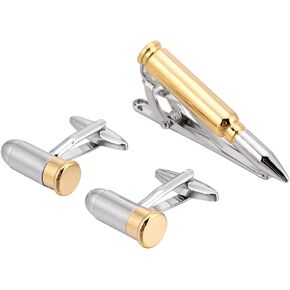 personalized mens cuff links and tie clip set Cufflinks tie clips for men unique Bullet shape 1.5/ inch Military police Gifts for Men