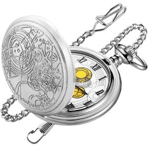 Quartz Dr Who Pocket Watch for Men, White Roman Digital Dial Pocket Watches for Men with Chain