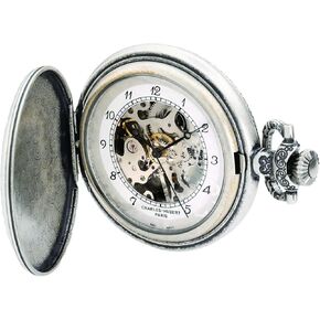 Charles-Hubert, Paris 3920 Classic Collection Antique Silver Plated Brass Mechanical Pocket Watch