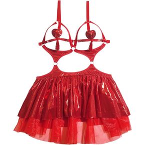 SOLY HUX Women's Plus Size Cut Out Lingerie Mini Dress Babydoll Chemise Sleepwear