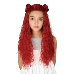 Girls Red Costume Wig with Buns Long Curly Halloween Cosplay Party Wigs
