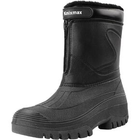 Knixmax Men's Winter Boots Waterproof Snow Shoes Mid Calf Insulated Booties Warm Outdoor Hiking Walking Skiing Boots No Lace Mens Boots With Zipper Size 8-14