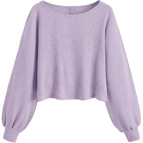 SweatyRocks Girl's Long Sleeve Ribbed T Shirt Round Neck Loose Pullover Tops