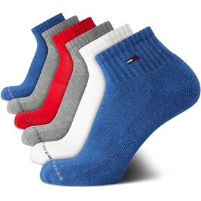 Tommy Hilfiger Men's Quarter Socks - 6 Pack Cushioned Men's Athletic Ankle Socks - Breathable Sports Socks for Men