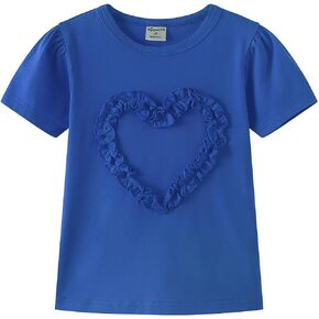 Noomelfish Girls Ruffle Heart T-Shirts Cute Short Sleeve Tee Tops (3-12 Years)