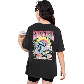 Cute Letter Shirts for Girls Beach Graphic Tee Preppy Shirt Kids Summer Cotton Short Sleeve T Shirt Vacation Tops