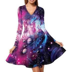 Forchrinse Colorful Mushroom Dress for Women Long Sleeve Midi Sundress Mushroom Dresses for Party Casual Wedding Birthday