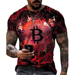 2023 New Cotton T-Shirt Bitcoin 4D Digital Printing Garden Men's Street Loose Sweatshirt T-Shirt