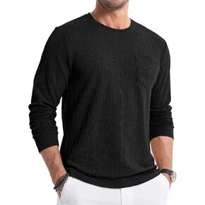 JMIERR Men's Long Sleeve Shirts Casual Crewneck Pullover T-Shirt Stretch Textured Knit Tee with Pocket