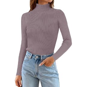ZESICA Women's Turtleneck Long Sleeve Shirts Spring Basic Tops Slim Fitted Ribbed Knit Sweater
