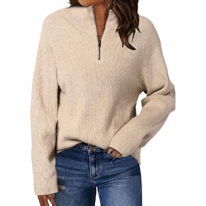 ZANZEA Quarter Zip Pullover Women Long Sleeve Knit Sweater V Neck Fall Tops Fashion Clothes 2024