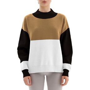 Knit Sweater - Chunky Crew Neck Oversized Pullover for Women, Color Block Turtleneck Loose Fall Fashion