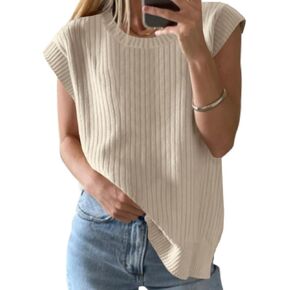 ZDC Women's Oversized Sweater Vest Trendy Sleeveless Tank Tops Crew Neck Casual Pullover Shirts