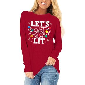 Womens Long Sleeve Merry Christmas T-Shirts Casual Merry and Bright Graphic Tee Christmas Tree Tops