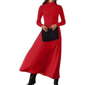 Lauweion Women's Turtleneck Sweater Maxi Dress Long Sleeve Slim Fit Ribbed Knit Pullover Jumper Top Flowy Long Dresses